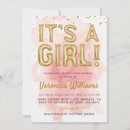 女の子バルーンベビーシャワー招待状 招待状 (正面)