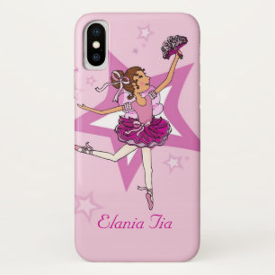 女の子バレリナピンクのダークヘアの名前のケース iPhone X ケース