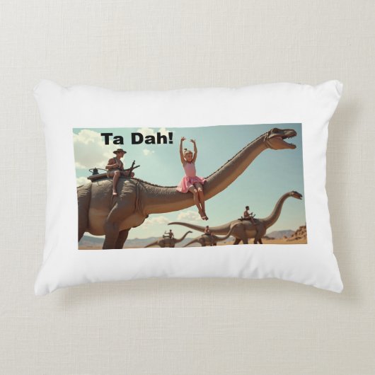 女の子バレリーナがディノにポーズをとる アクセントクッション (正面)