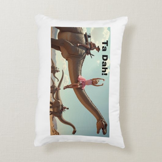 女の子バレリーナがディノにポーズをとる アクセントクッション (裏面(縦))