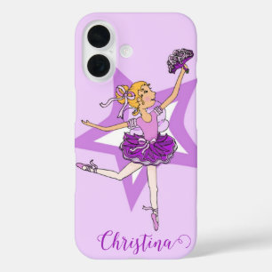 女の子バレリーナブロンドパープルケース iPhone 16ケース