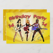 女の子バンドとの14th Birthday Party招待 招待状 (正面/裏面)