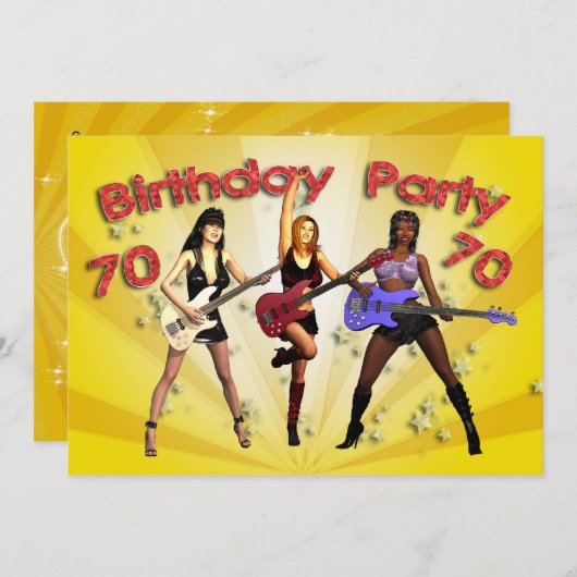 女の子バンドによる第70回バースデーパーティーの招待 招待状 (正面/裏面)