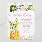 女の子パイナップル赤ちゃんシャワー 招待状 (正面/裏面)