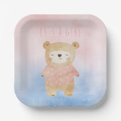 女の子パステルかわいいベアーピンクのベビーシャワー ペーパープレート (正面)