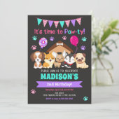 女の子パピー誕生日パーティーの招待状 招待状 (スタンド正面)