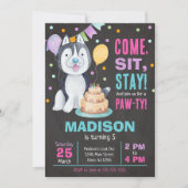 女の子パピー誕生日パーティー ハスキー犬の招待状 招待状 (正面)