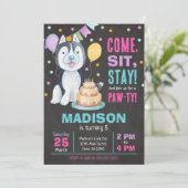 女の子パピー誕生日パーティー ハスキー犬の招待状 招待状 (スタンド正面)