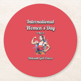 女の子パワーを解き放つ。女国際的の日。 ラウンドペーパーコースター