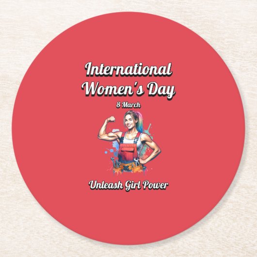 女の子パワーを解き放つ。女国際的の日。 ラウンドペーパーコースター (正面)
