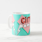 女の子パワー。カワイイデザインと鮮やかなスローガン コーヒーマグカップ (正面左)