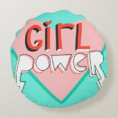 女の子パワー。カワイイデザインと鮮やかなスローガン ラウンドクッション (裏面)