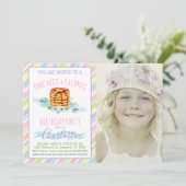 女の子パンケーキとパジャマの写真の誕生日パーティー 招待状 (スタンド正面)