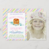 女の子パンケーキとパジャマの写真の誕生日パーティー 招待状 (正面/裏面)