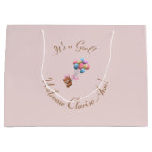 女の子パーソナライズされたかわいいクマと風船 ラージペーパーバッグ (正面)