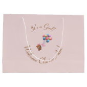 女の子パーソナライズされたかわいいクマと風船 ラージペーパーバッグ (裏面)