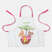 女の子パーソナライズされたかわいい動物アイスクリームボウルおもしろい エプロン (正面)