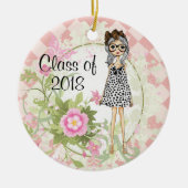 女の子パーソナライズされたと花クリスマス卒業 セラミックオーナメント (正面)