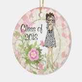 女の子パーソナライズされたと花クリスマス卒業 セラミックオーナメント (左)