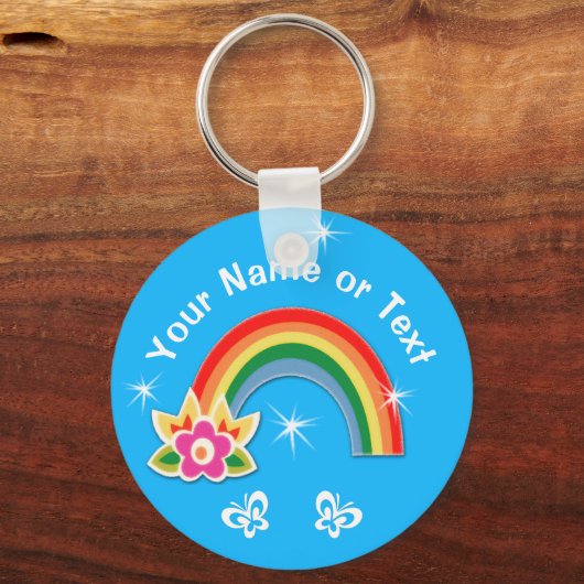 女の子パーソナライズされたに可愛いレインボーパーティー キーホルダー (正面)