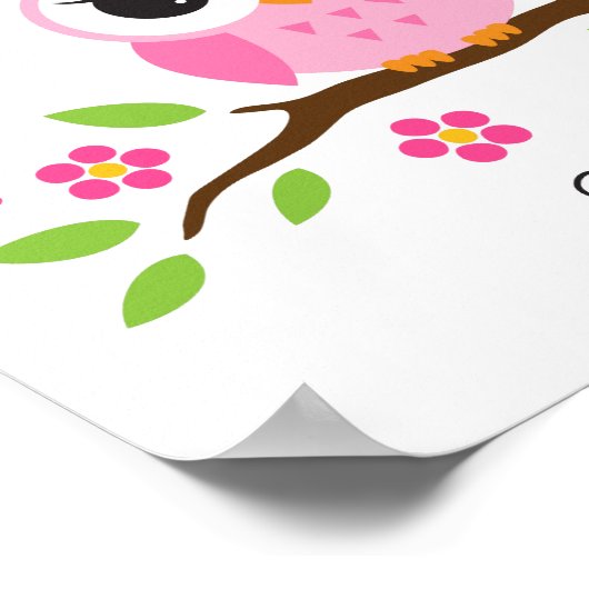 女の子パーソナライズされたのための可愛いフクロウ子供部屋ウォールアート ポスター (角)