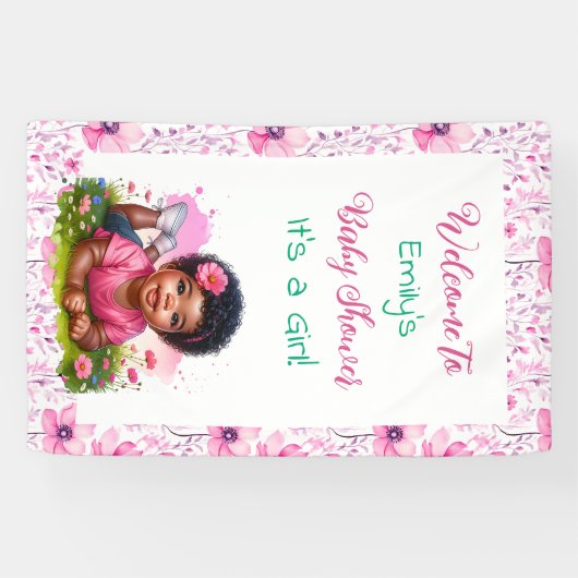 女の子パーソナライズされたのフローラのシャワーへようこそ 横断幕 (横)