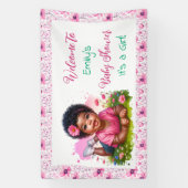 女の子パーソナライズされたのフローラのシャワーへようこそ 横断幕 (縦)