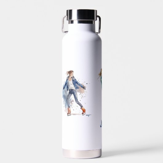 女の子パーソナライズされたの氷スケートで滑るあなたの名前を追加 ウォーターボトル (正面)