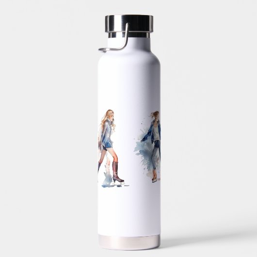女の子パーソナライズされたの氷スケートで滑るあなたの名前を追加 ウォーターボトル (右面)