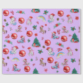 女の子パーソナライズされたクリスマスラッピング紙ユニコーン ラッピングペーパー (フラット)