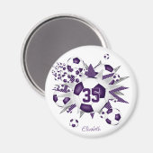 女の子パーソナライズされたサッカーボールが紫 マグネット (正面/裏面)