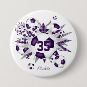 女の子パーソナライズされたサッカーボールが紫 缶バッジ (正面)