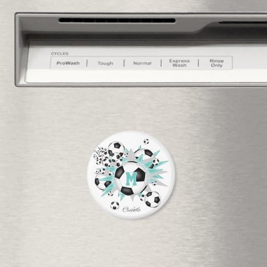 女の子パーソナライズされたサッカーボール星ライトティール(緑がかった色) マグネット (インサイチュ (食洗機))