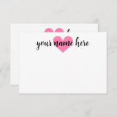 女の子パーソナライズされたハート文房具のメモ サンキューカード (正面/裏面)