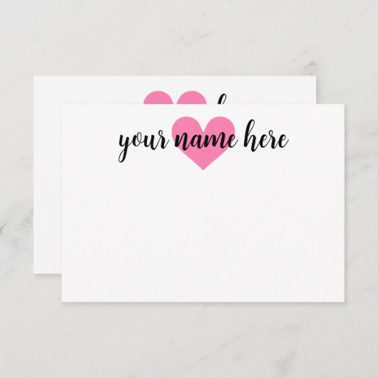 女の子パーソナライズされたハート文房具のメモ サンキューカード (正面/裏面)