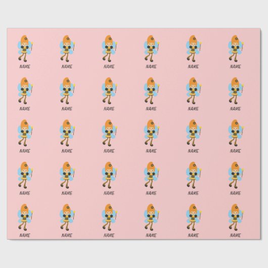 女の子パーソナライズされたピンク・ビー・フェアリーへの贈り物 ラッピングペーパー (フラット)