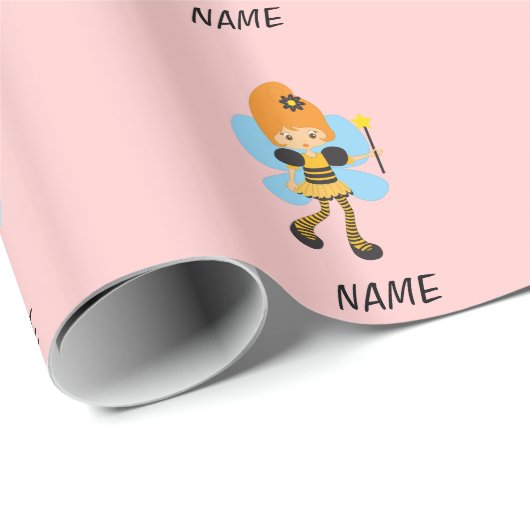 女の子パーソナライズされたピンク・ビー・フェアリーへの贈り物 ラッピングペーパー (ロールコーナー)