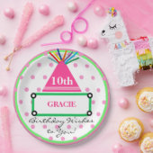 女の子パーティーハットグリーンピンク水玉模様名 ペーパープレート