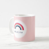 女の子パーティーレインボー名パーソナライズされたピンクブルー コーヒーマグカップ (正面左)
