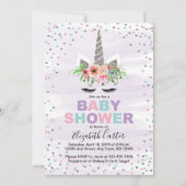 女の子パープルへのユニコーンの赤ちゃんシャワー招待 招待状 (正面)