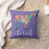女の子パープルアートヤギカラフル動物アート名 クッション (ブランケット)