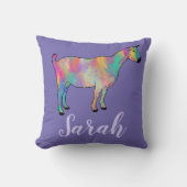 女の子パープルアートヤギカラフル動物アート名 クッション (正面)