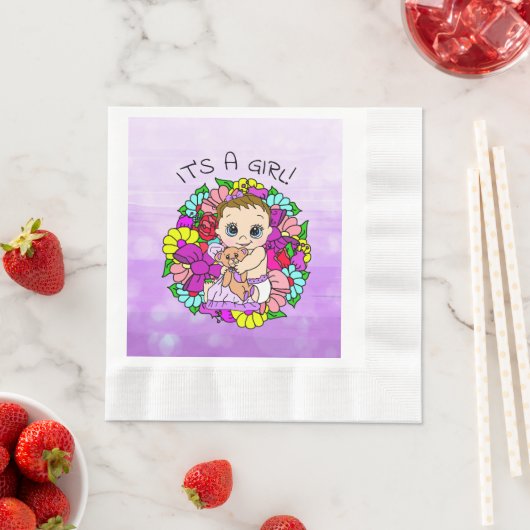 女の子パープルガールの赤ちゃんシャワー 縁ありランチョンナプキン (インサイチュ)