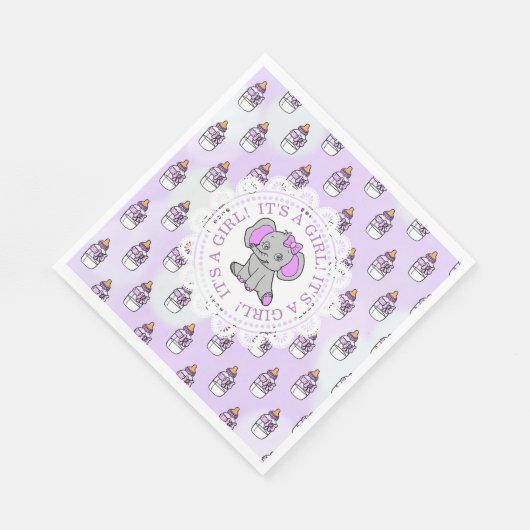 女の子パープルゾウの赤ちゃんシャワー スタンダードランチョンナプキン (角)