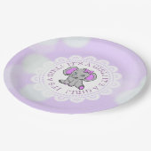 女の子パープルゾウをテーマにした赤ちゃんシャワー ペーパープレート (アングル)