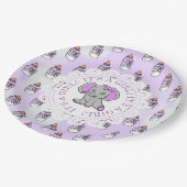 女の子パープルゾウをテーマにした赤ちゃんシャワー ペーパープレート (アングル)