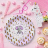 女の子パープルゾウをテーマにした赤ちゃんシャワー ペーパープレート (パーティー)