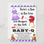 女の子パープルバーベキューベビーシャワー 招待状 (正面)