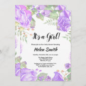女の子パープルフローラベビーシャワー招待状 招待状 (正面/裏面)