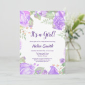 女の子パープルフローラベビーシャワー招待状 招待状 (スタンド正面)